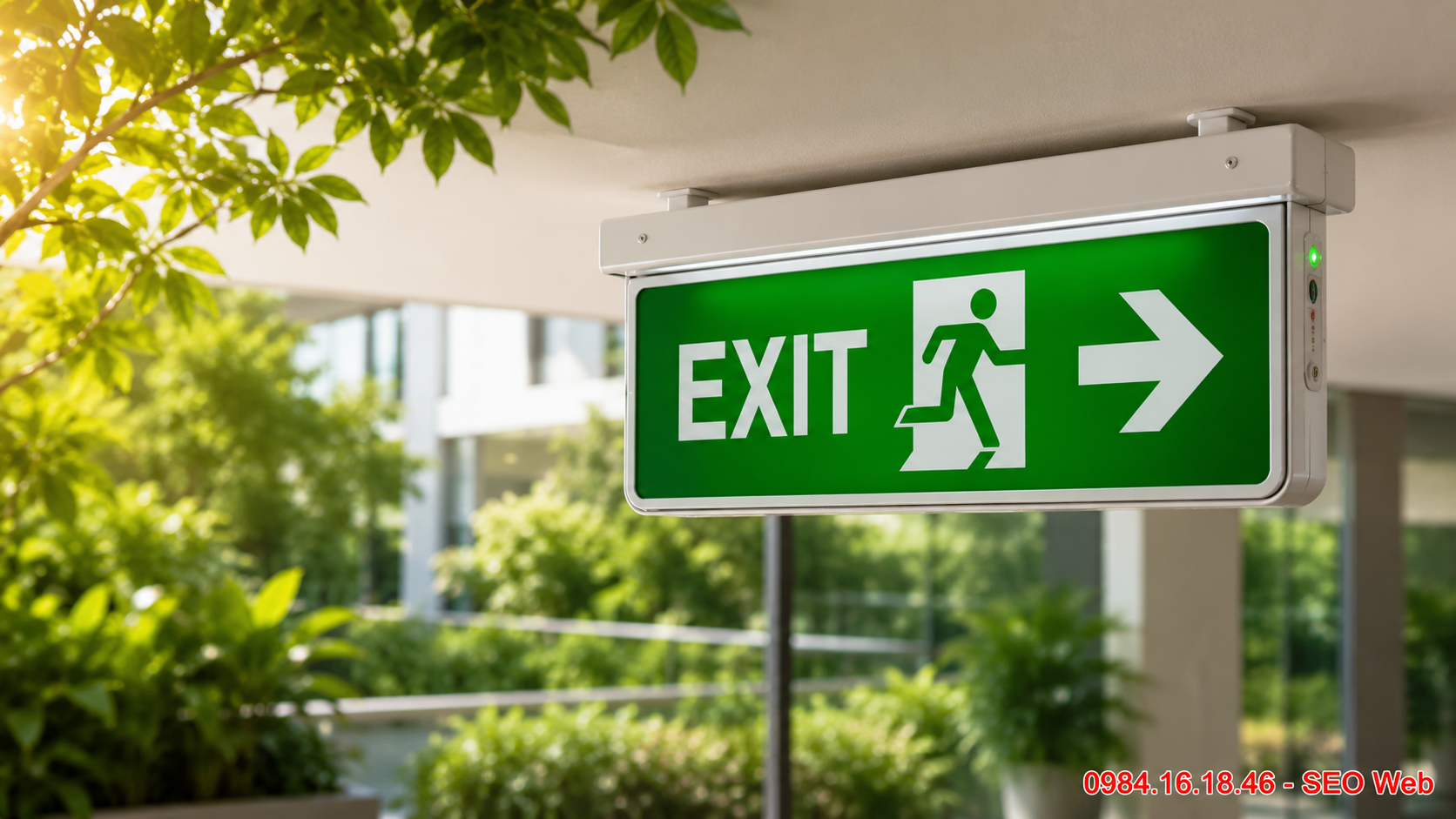 Đèn Exit hai mặt thường lắp tại hành lang dài hoặc khu vực công cộng.
