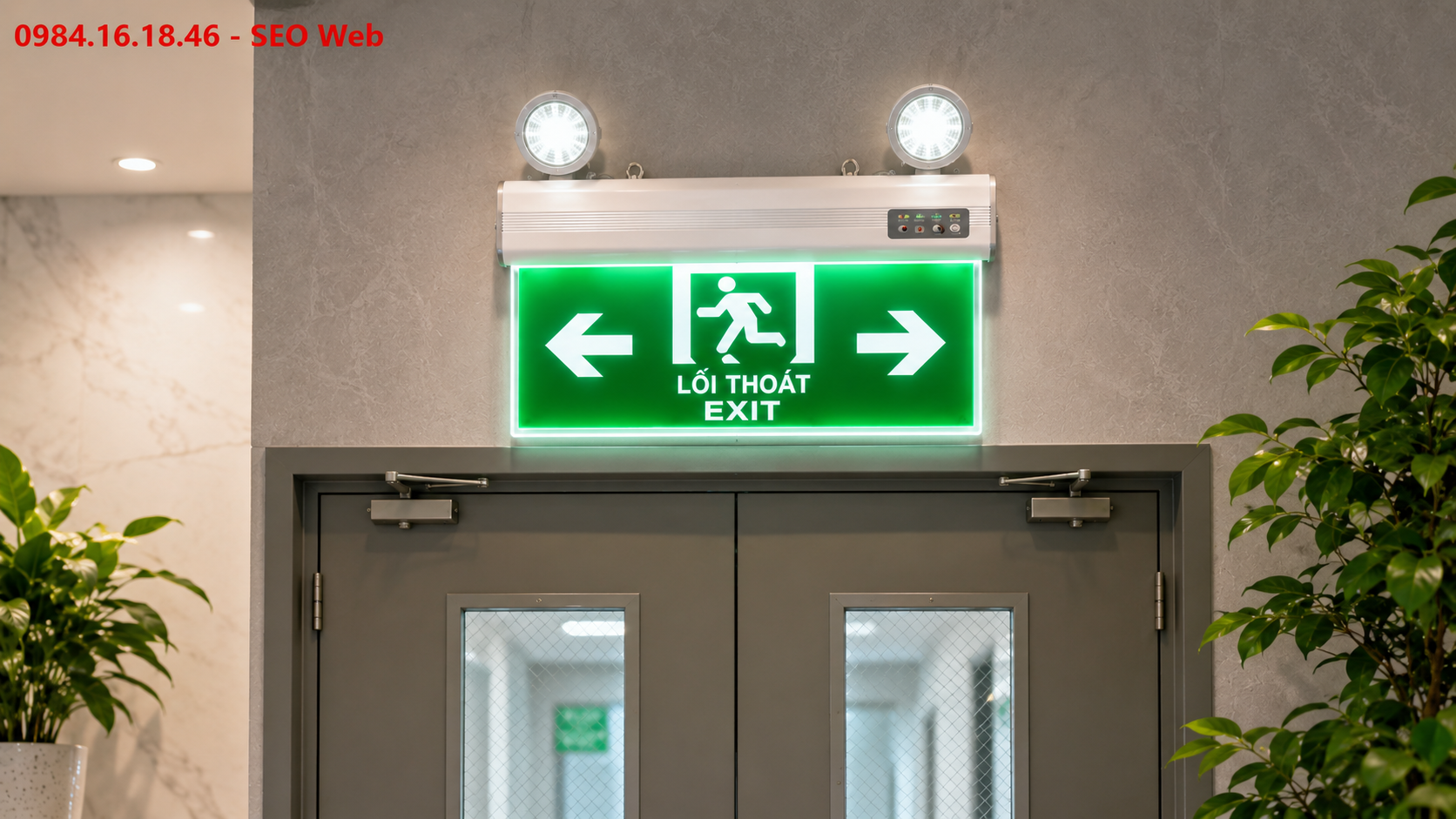 Đèn Exit dạng mũi tên dùng tại hành lang cầu thang và khu vực thoát hiểm