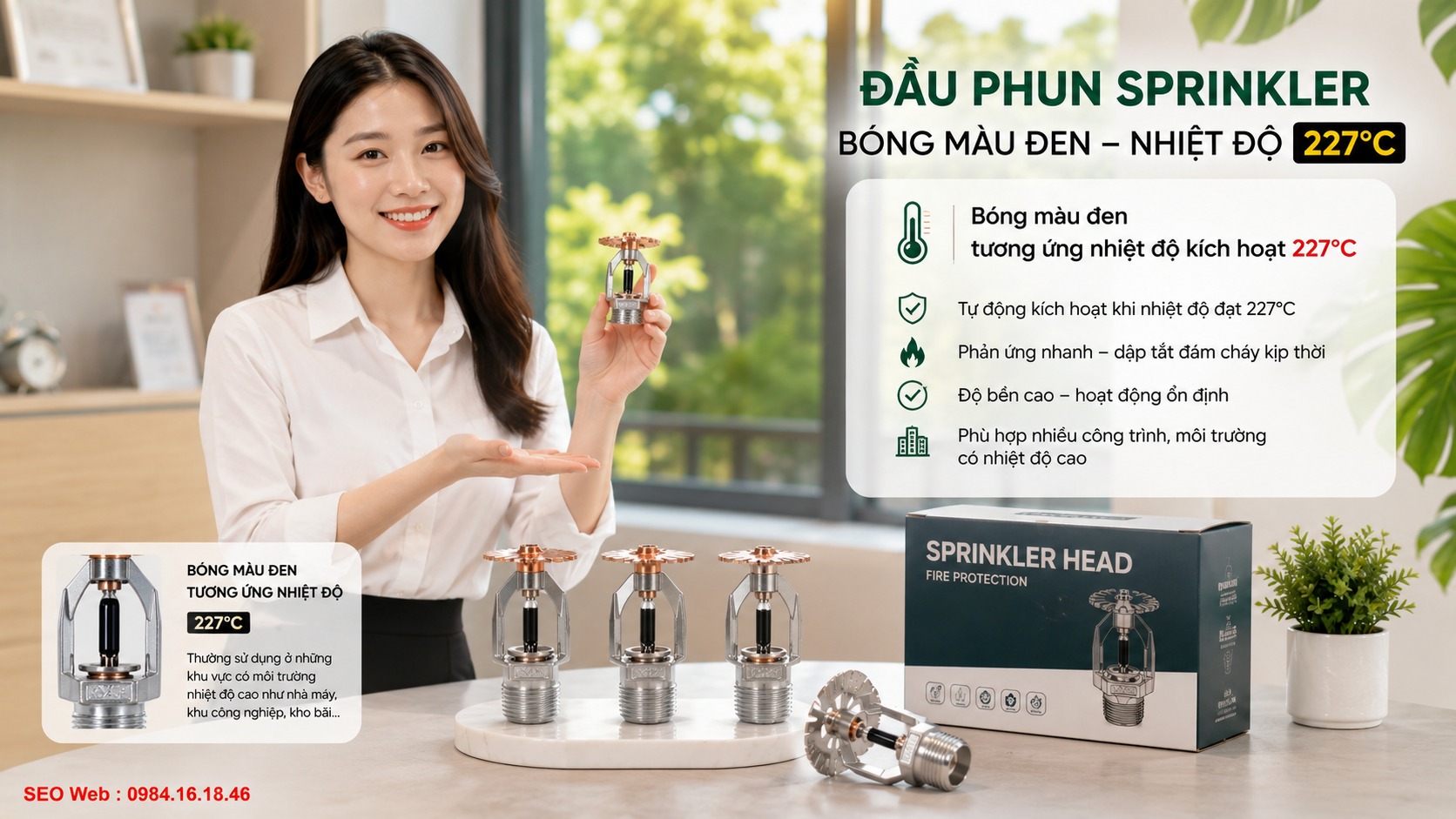Đặc điểm bóng Sprinkler màu đen dành cho nhiệt độ cao Bóng thủy tinh màu đen thể hiện ngưỡng kích hoạt khoảng 227°C trong môi trường nhiệt rất cao
