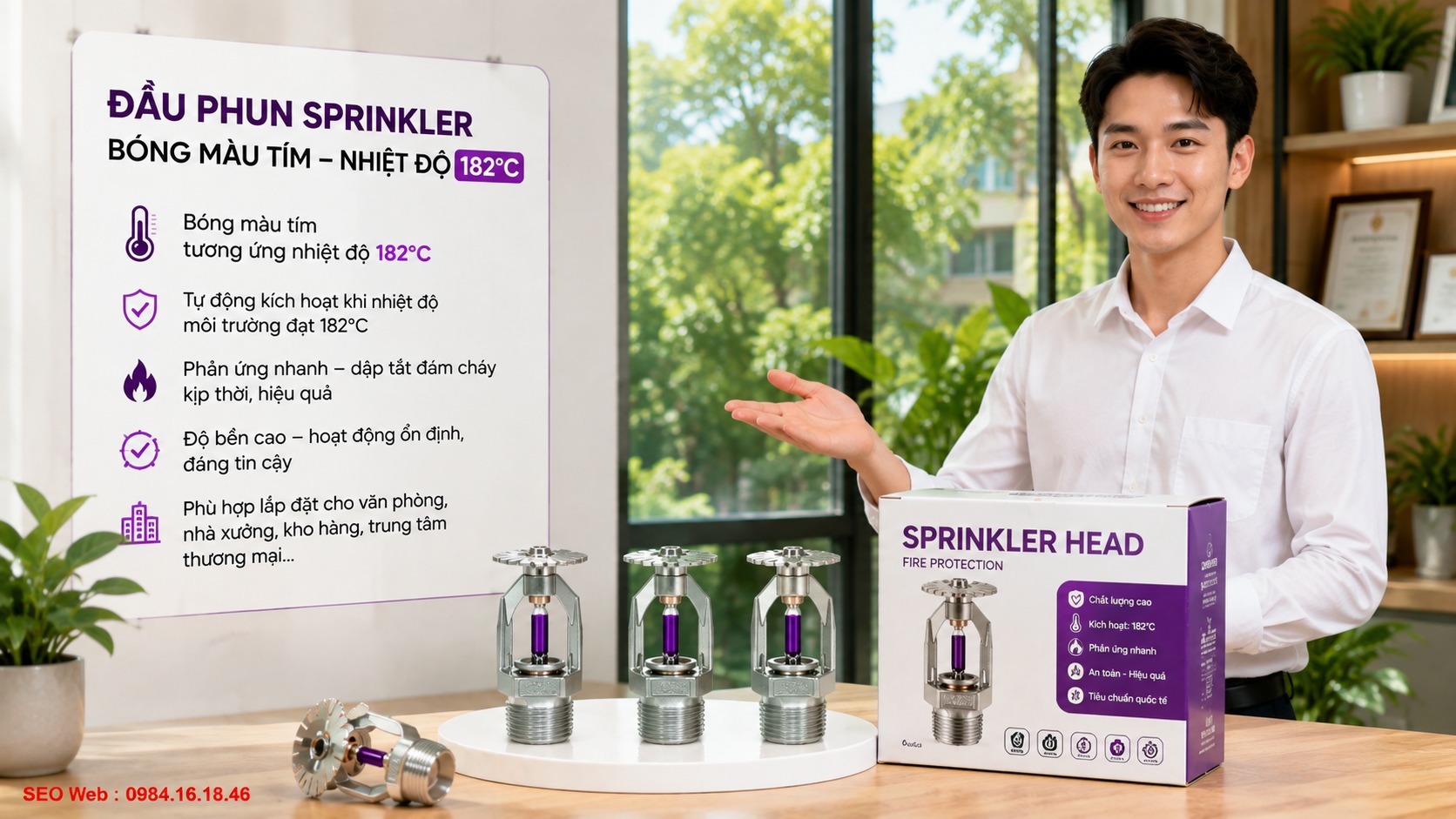 Màu tím thể hiện ngưỡng kích hoạt cao của bóng Sprinkler Bóng thủy tinh màu tím biểu thị mức nhiệt kích hoạt khoảng 182°C cho môi trường nhiệt cao