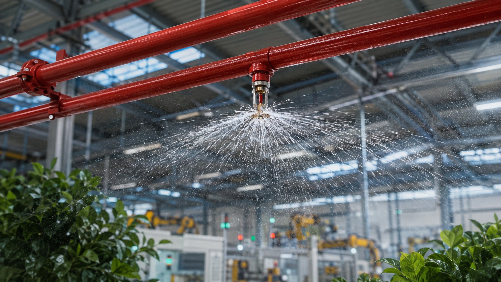 Cơ chế phân phối nước xuống khu vực cần bảo vệ Cách đầu phun Sprinkler hướng xuống tán nước khu vực cháy