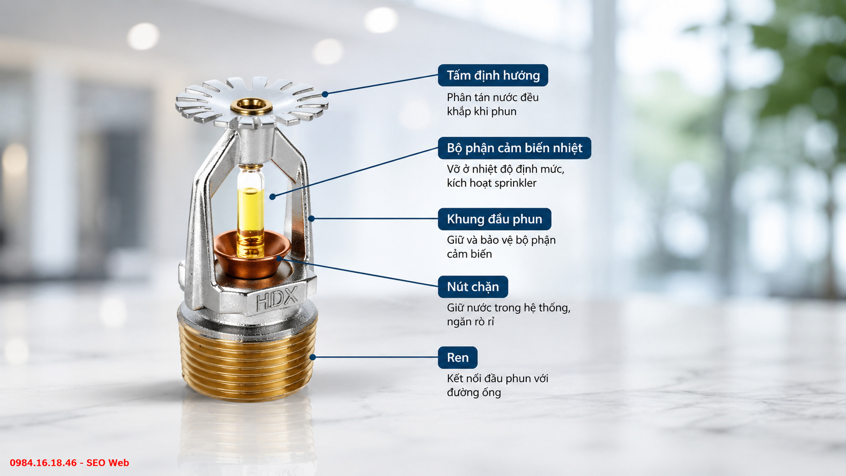 Cơ cấu làm kín kiểm soát dòng nước bên trong đầu phun chữa cháy Sprinkler