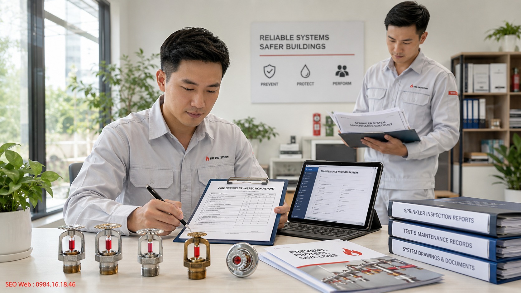 Hoàn thiện biên bản và lưu trữ kết quả bảo trì sprinkler Ghi nhận kết quả và hoàn thiện hồ sơ bảo trì đầu phun sprinkler