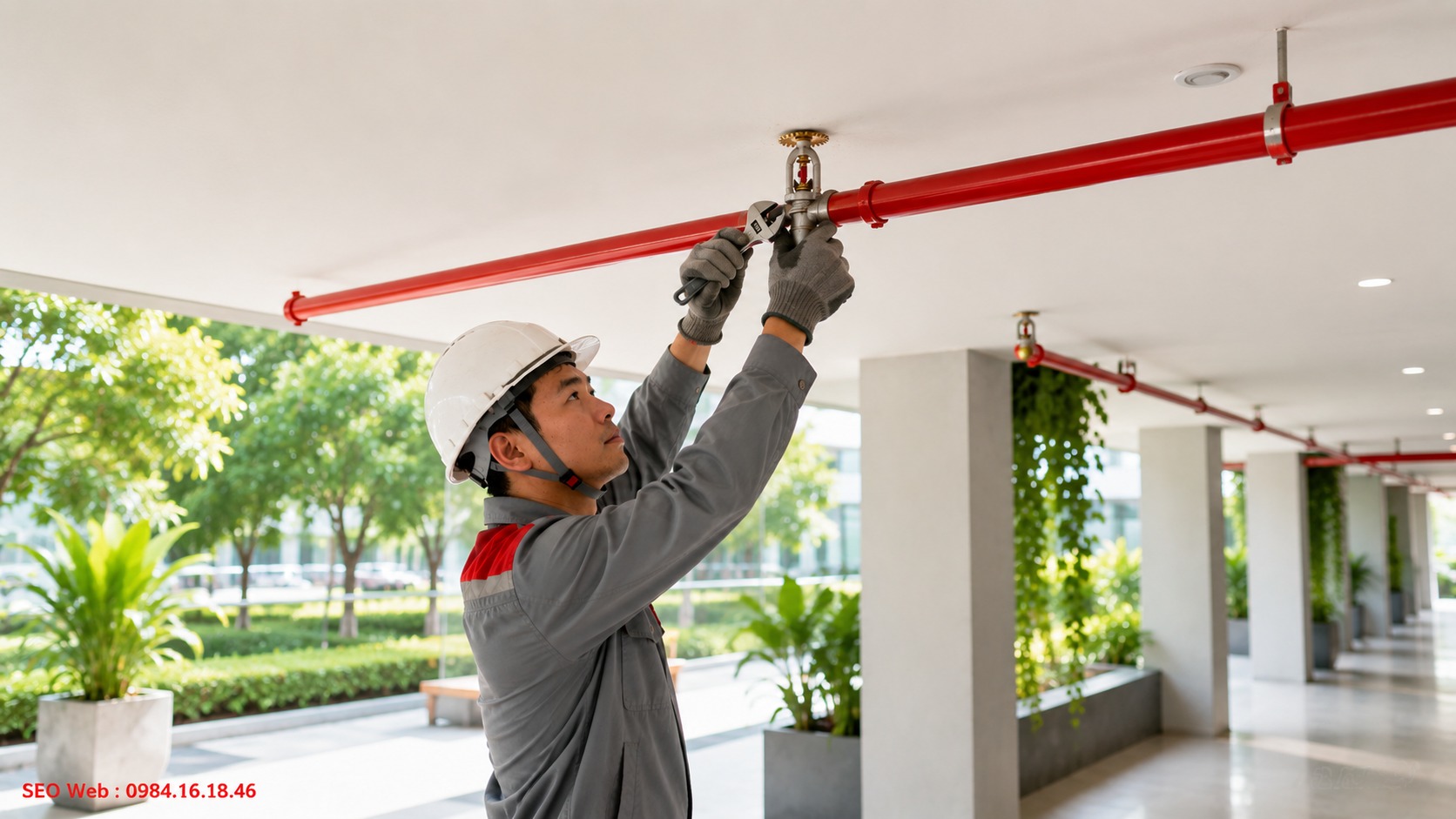 Đánh giá ngoại quan và khoảng không bảo vệ quanh đầu phun Kiểm tra ngoại quan và vị trí lắp đặt của đầu phun sprinkler