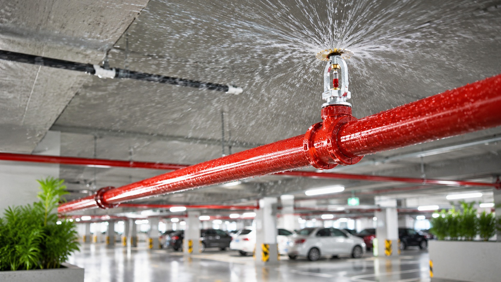 Quá trình nước thoát qua đầu phun Sprinkler hướng lên Nước phun qua đầu Sprinkler hướng lên khi hệ thống kích hoạt