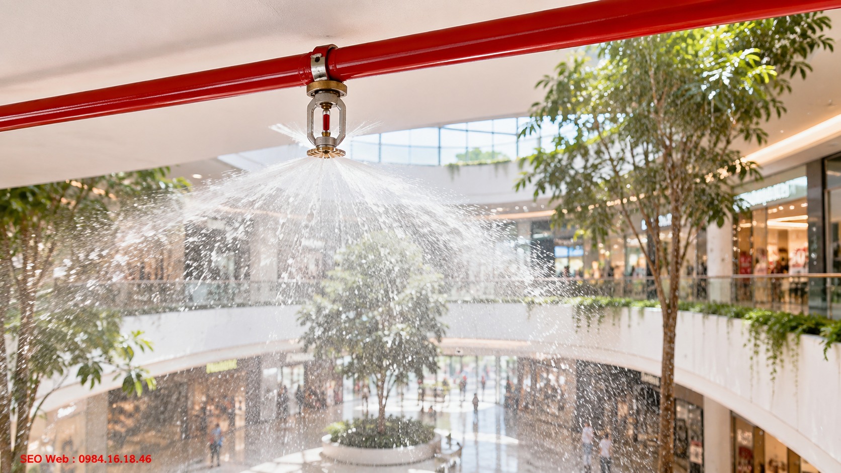 Cơ chế cảm nhiệt giúp sprinkler tự động phản ứng khi có cháy Đầu phun sprinkler hướng xuống kích hoạt tự động theo nhiệt độ
