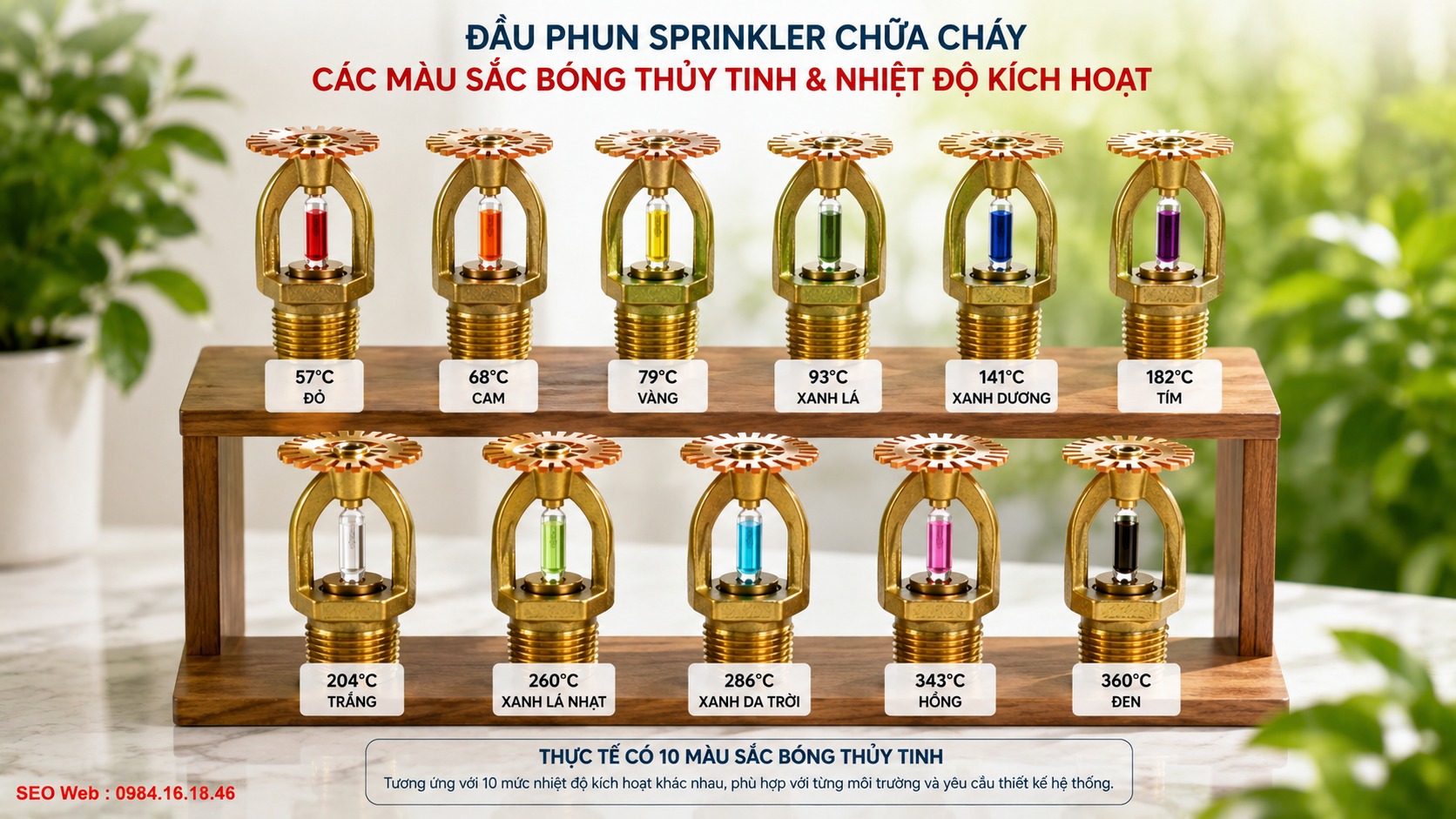 Cách nhận biết nhiệt độ Sprinkler thông qua màu bóng thủy tinh Màu sắc bóng thủy tinh giúp nhận biết nhanh nhiệt độ kích hoạt tương ứng của Sprinkler
