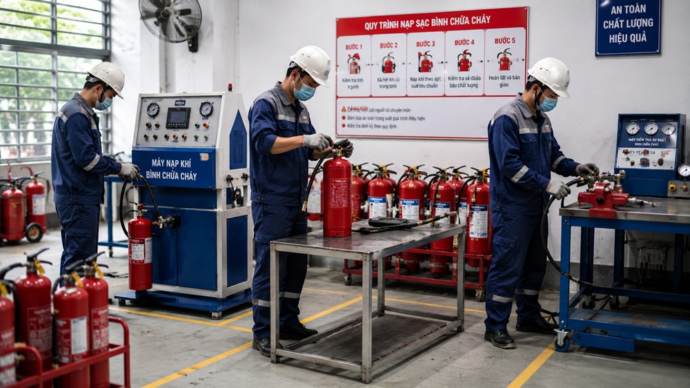 Nạp sạc bình chữa cháy sau sử dụng giúp phục hồi khả năng hoạt động