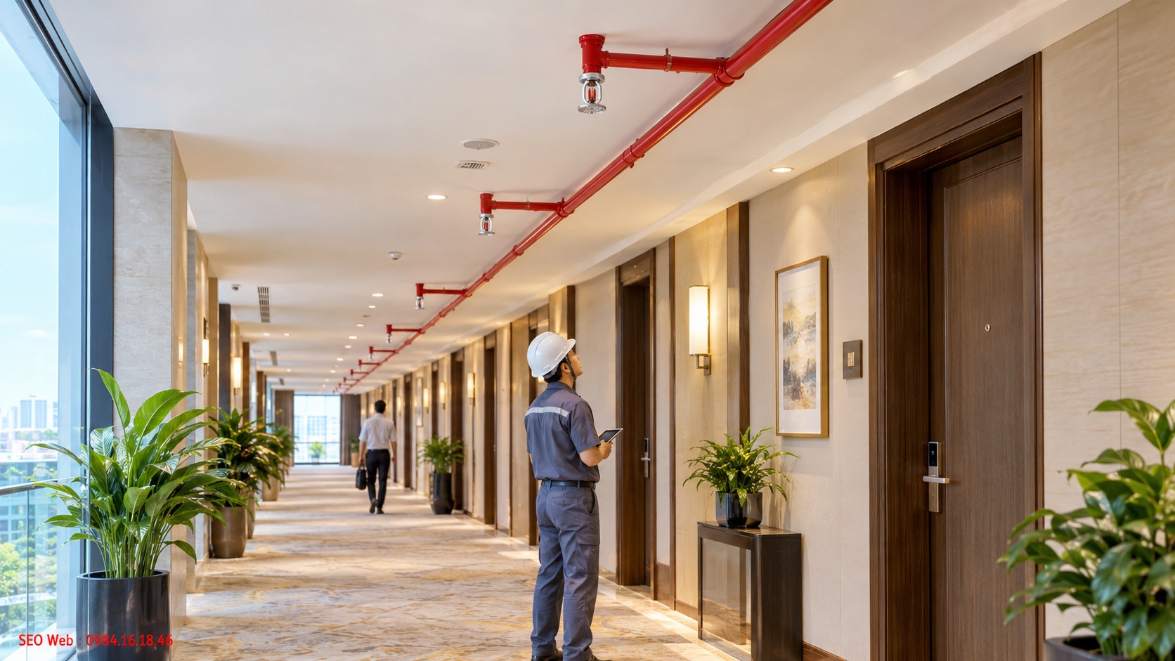 Phương án bố trí Sprinkler cho hành lang dài hạn chế vùng khuất Bố trí đầu phun Sprinkler dọc hành lang dài giúp duy trì vùng bảo vệ liên tục