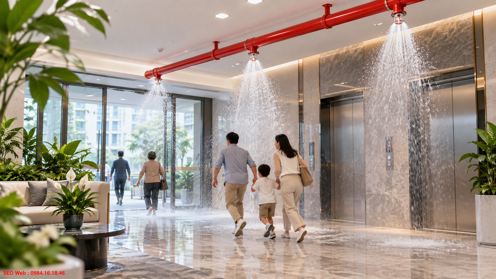 Sprinkler chung cư được phân bổ phù hợp tại căn hộ hành lang tầng hầm