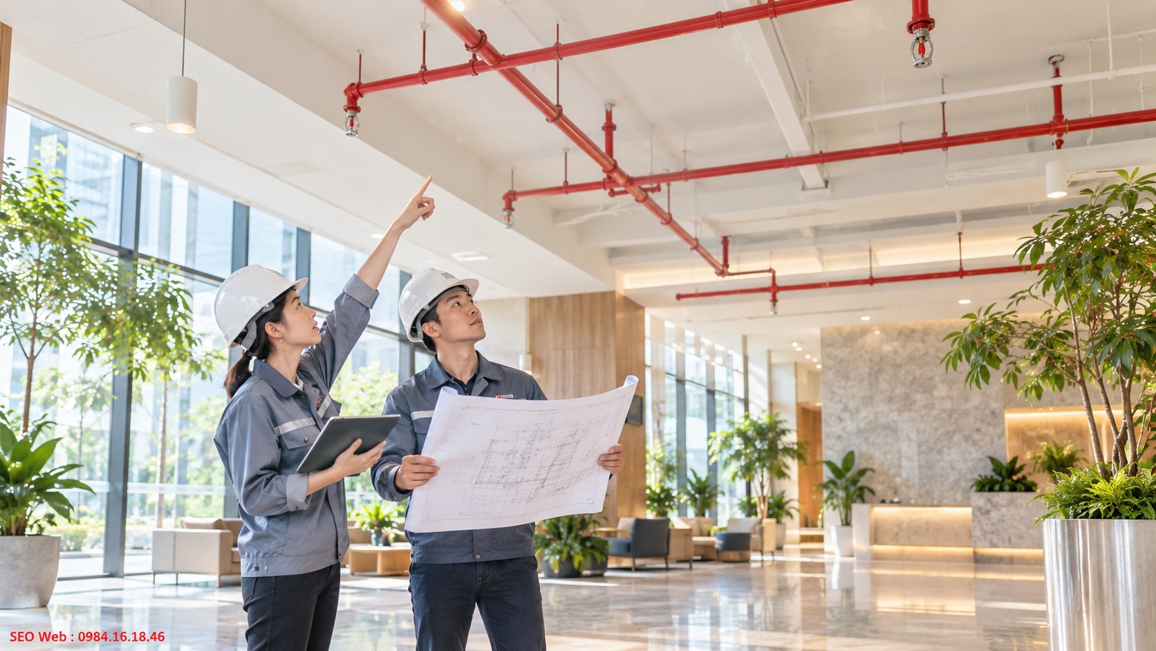 So sánh thiết kế Sprinkler với điều kiện thực tế trước hoàn thiện Đối chiếu bản vẽ bố trí đầu phun Sprinkler với mặt bằng thi công thực tế