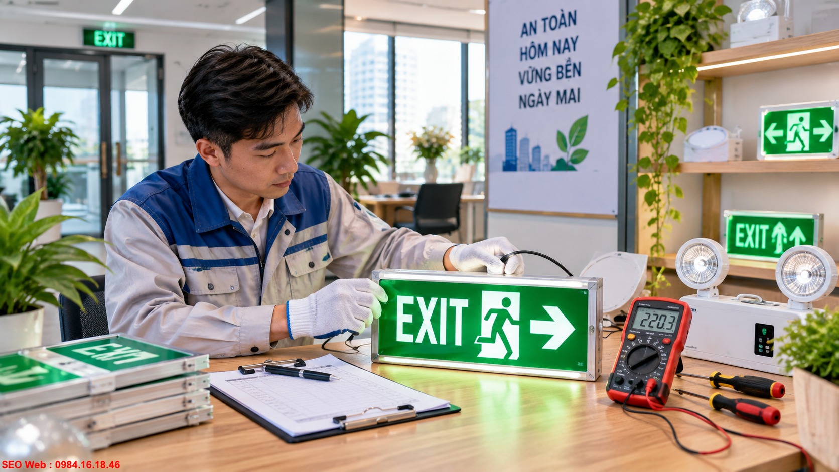 Kiểm tra chất lượng đèn Exit qua độ sáng pin và khả năng hoạt động