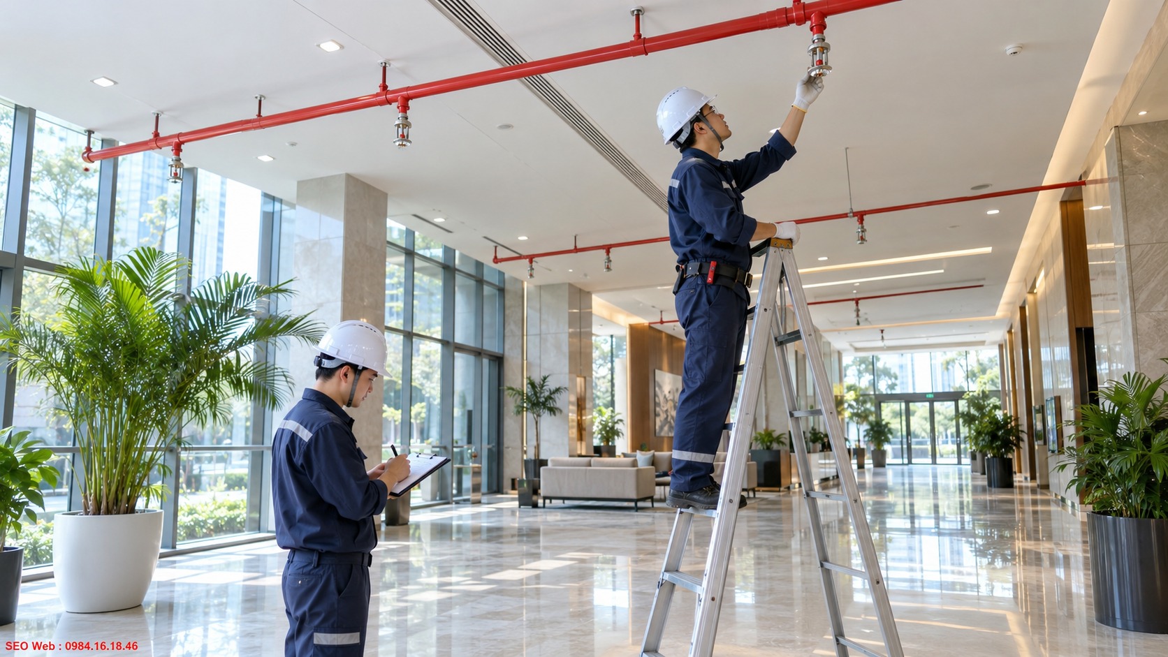 Kiểm tra hướng, độ chắc chắn đầu phun Sprinkler sau khi hoàn thiện