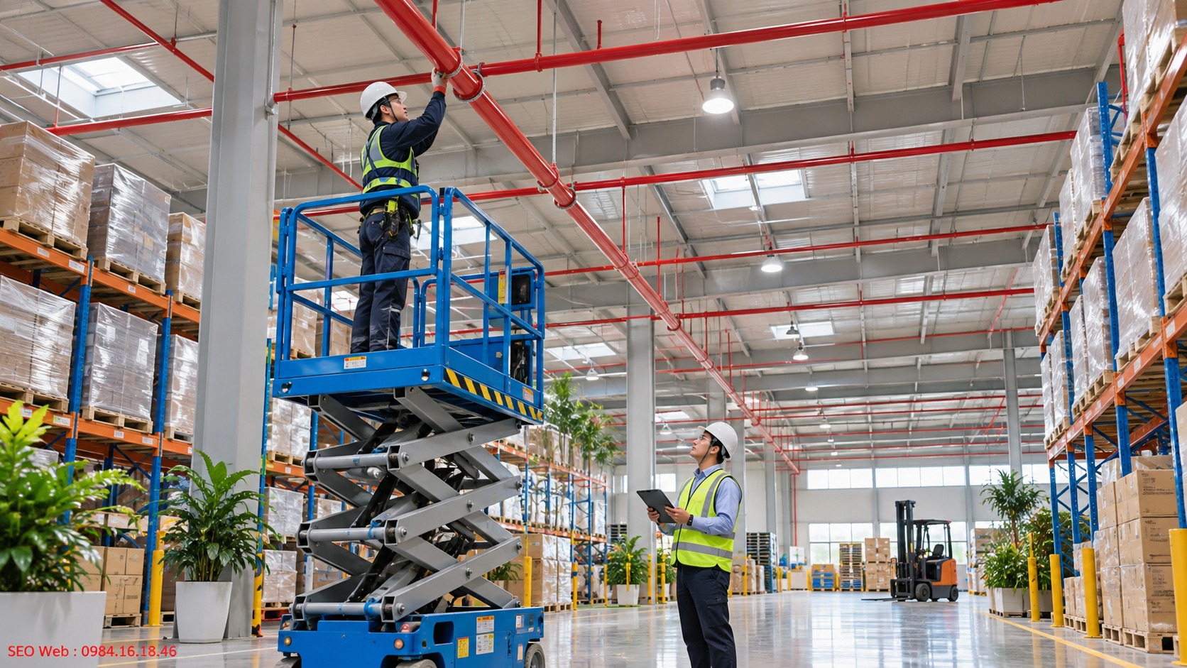 Kỹ thuật viên kiểm tra đường ống trước khi lắp đầu phun Sprinkler