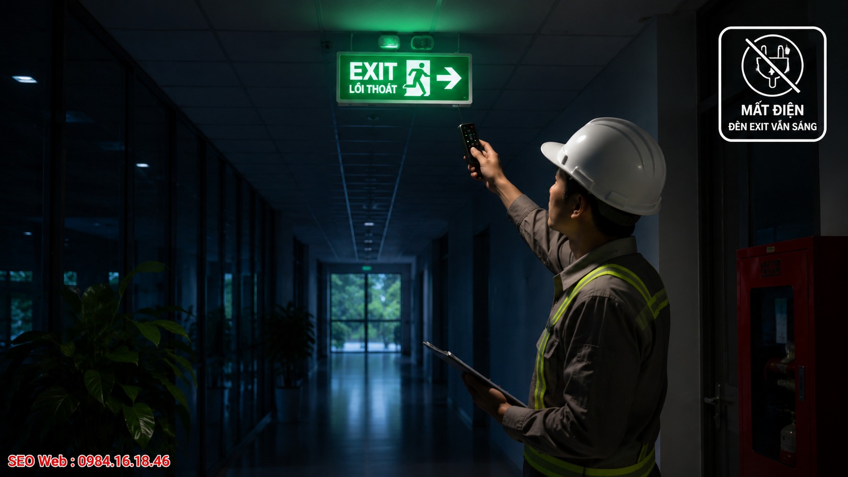 Đèn Exit tự chuyển sang nguồn pin dự phòng khi điện chính bị gián đoạn