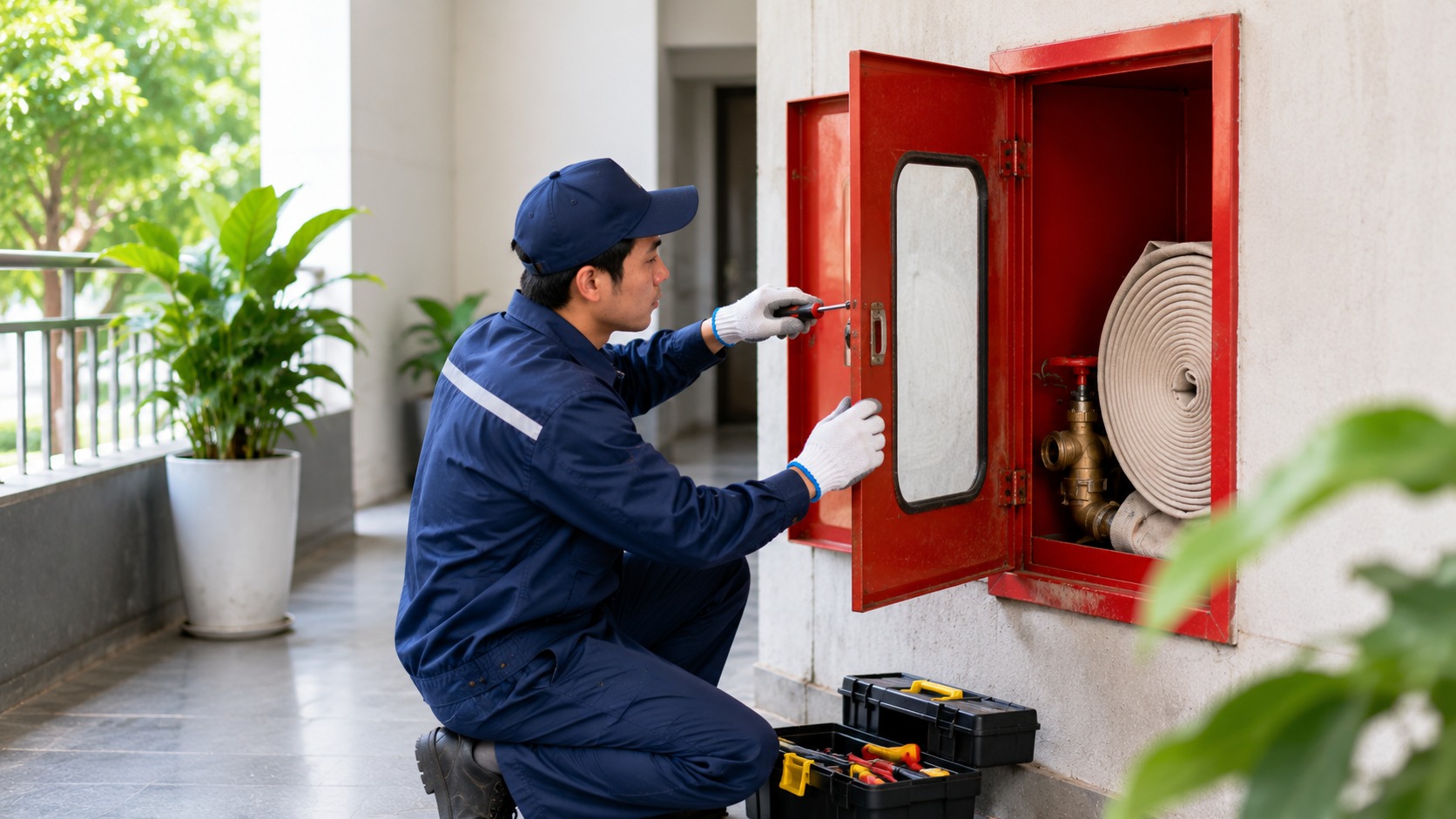 Phụ kiện bên trong tủ chữa cháy được bố trí khoa học