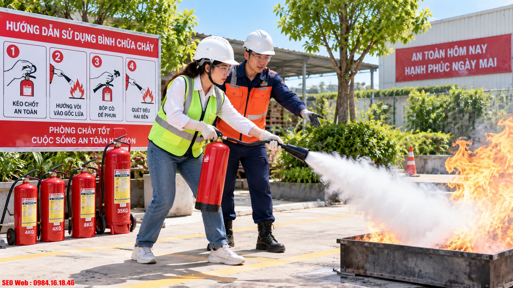 Thực hành thao tác bình chữa cháy giúp phản ứng nhanh khi cháy