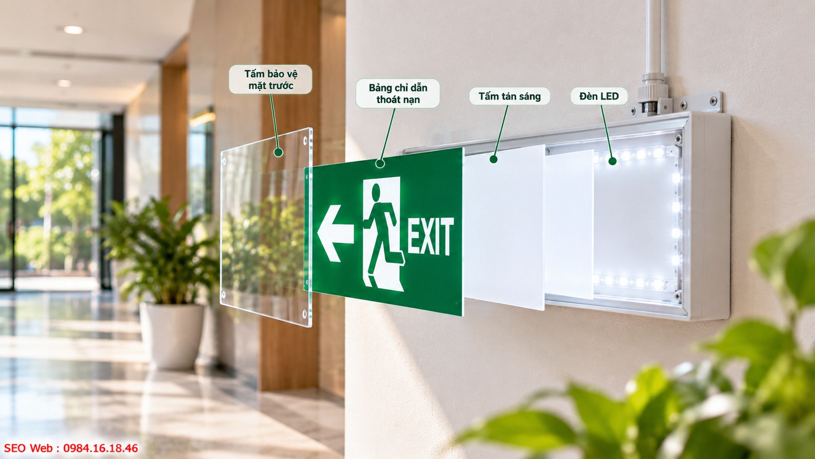 Bảng chỉ dẫn giúp người dùng nhanh chóng nhận biết hướng thoát hiểm