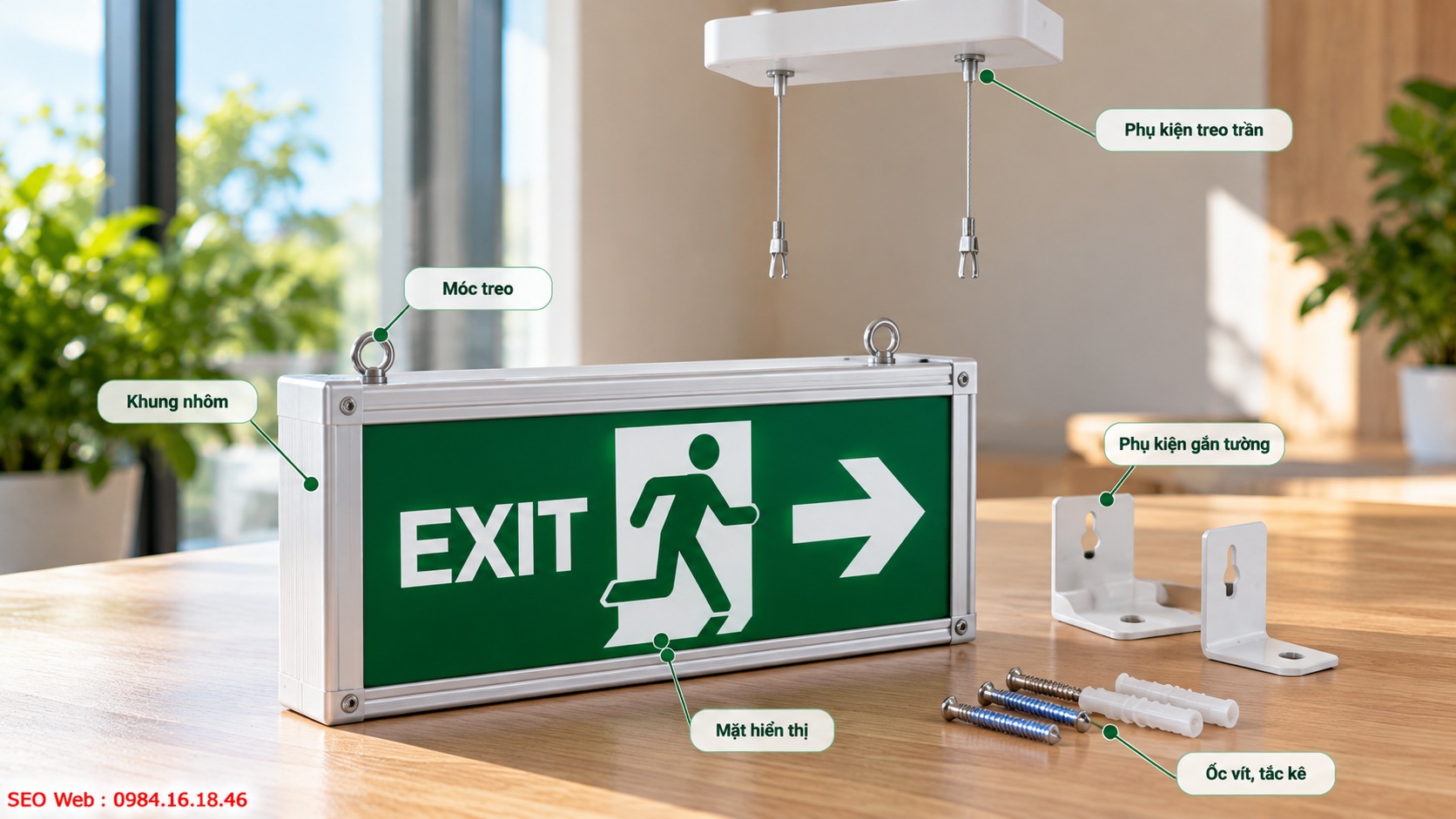Khung và phụ kiện giúp cố định đèn Exit đúng vị trí sử dụng