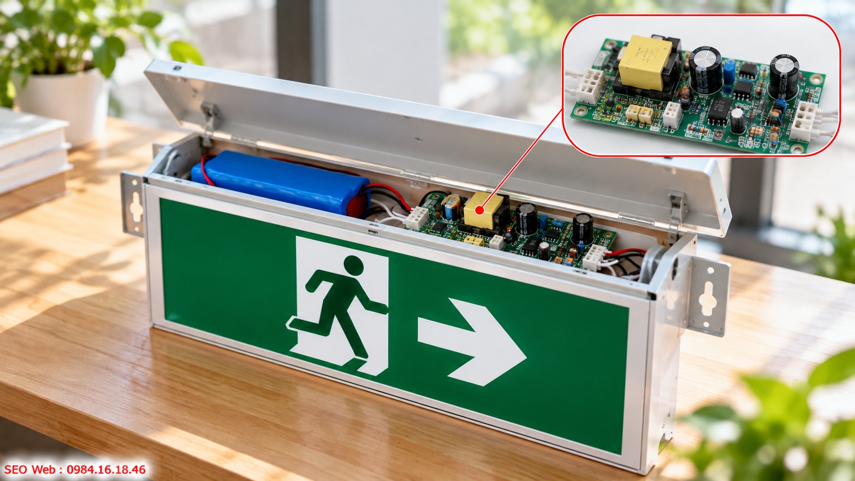 Bo mạch điều phối nguồn chính và pin dự phòng cho đèn Exit
