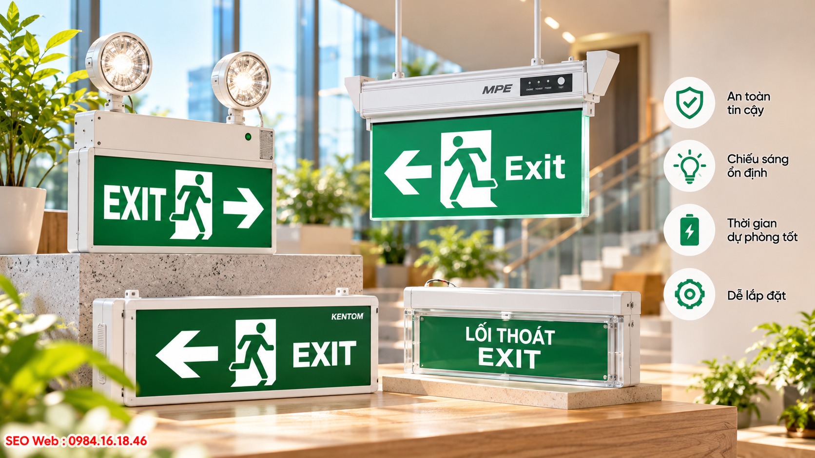 Các hãng đèn Exit khác nhau về thiết kế, pin và tính năng