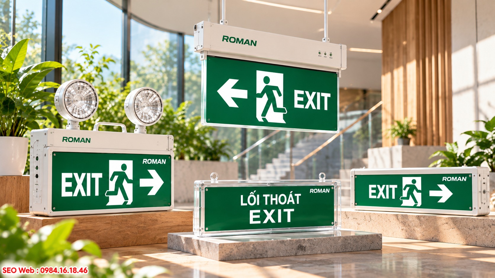Đèn Exit Roman có thiết kế gọn và khả năng ứng dụng linh hoạt