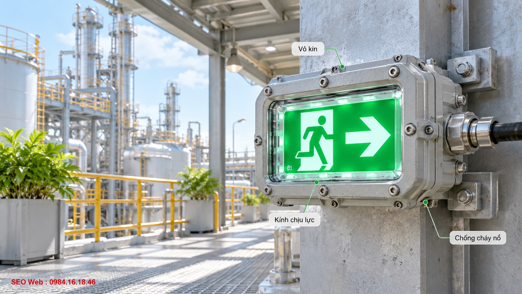 Đèn Exit chuyên dụng phù hợp khu vực có khí hoặc bụi cháy