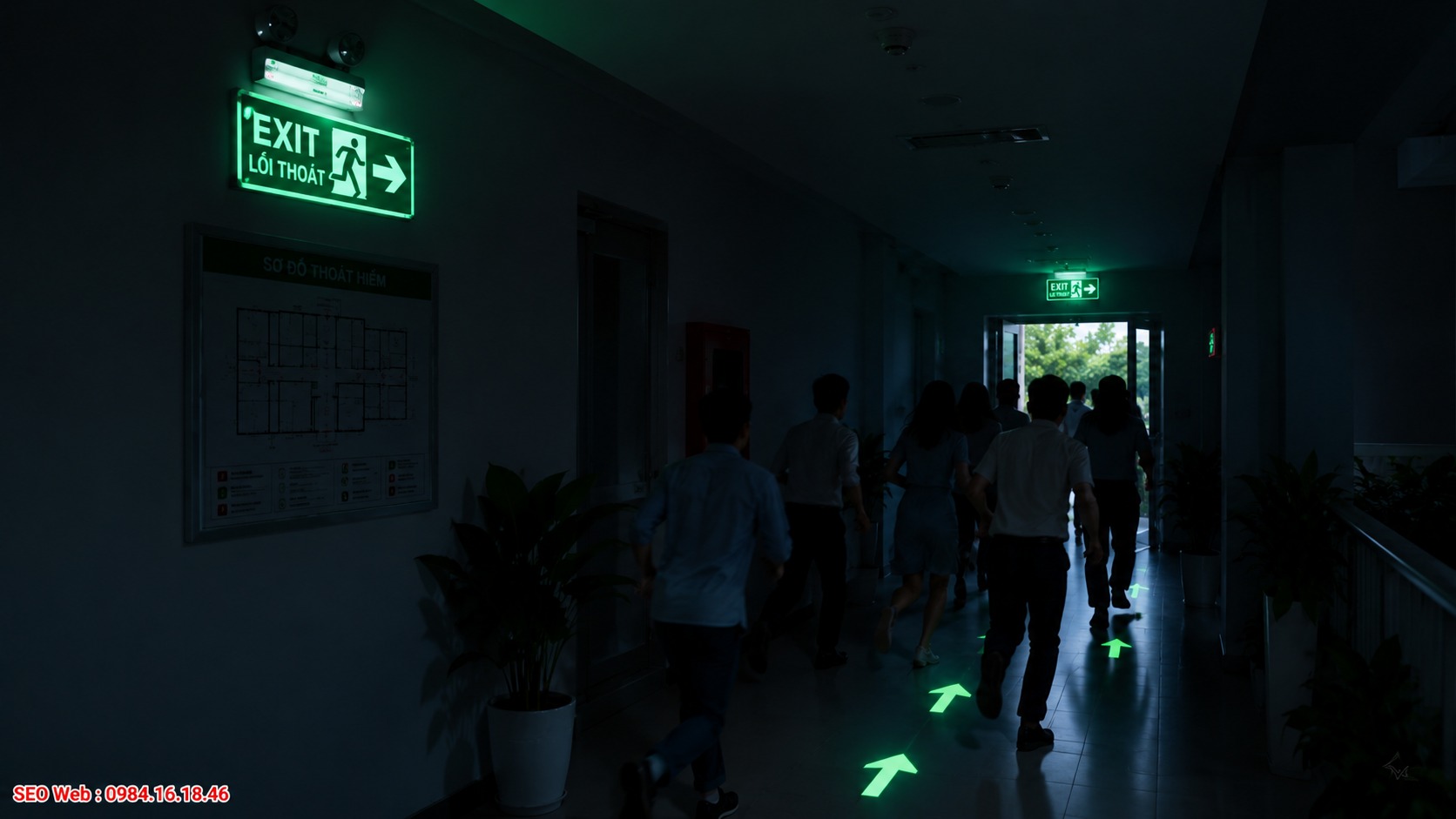 Khả năng duy trì hướng dẫn thoát nạn khi nguồn điện gián đoạn Nguồn dự phòng giữ biển chỉ dẫn hoạt động khi mất điện