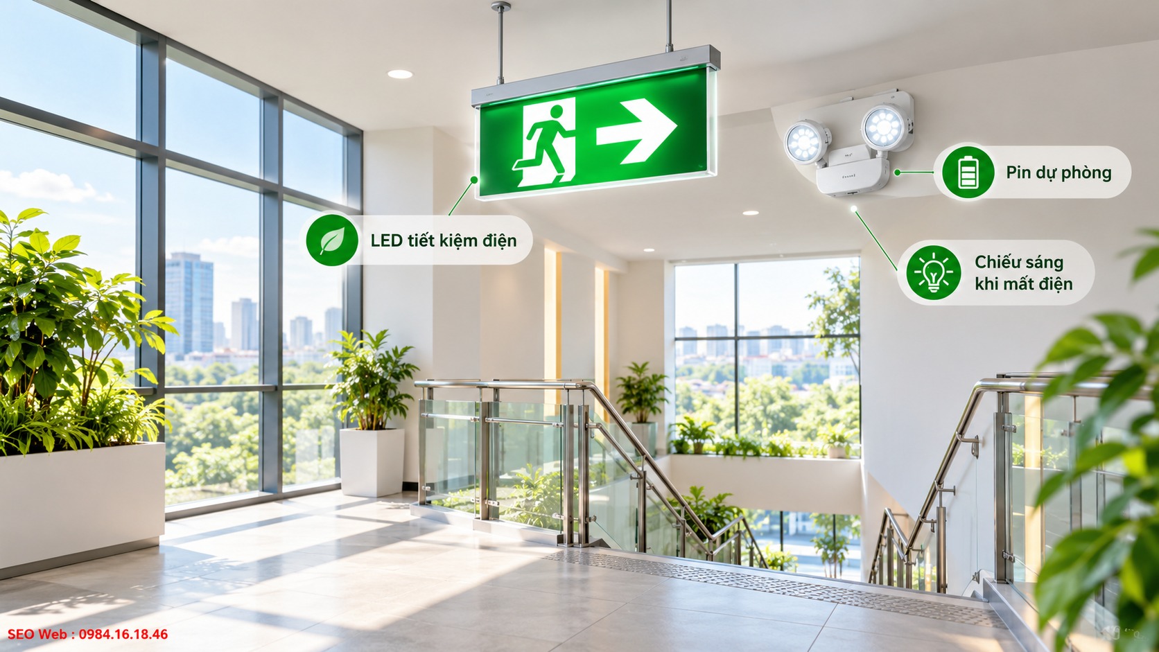 Pin dự phòng giúp đèn Exit duy trì chỉ dẫn khi mất điện