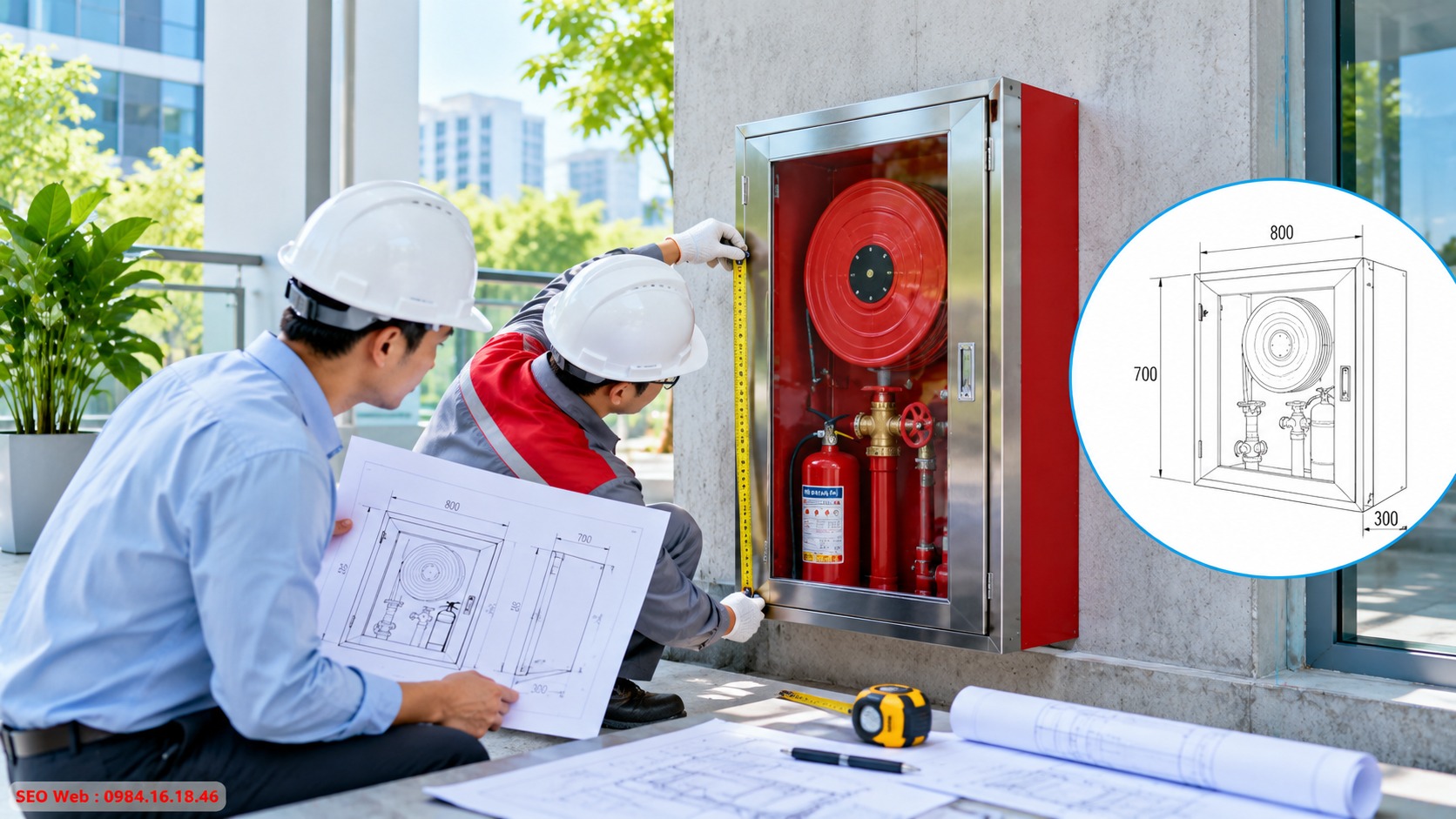 Đối chiếu bản vẽ tủ chữa cháy với kích thước lắp đặt thực tế