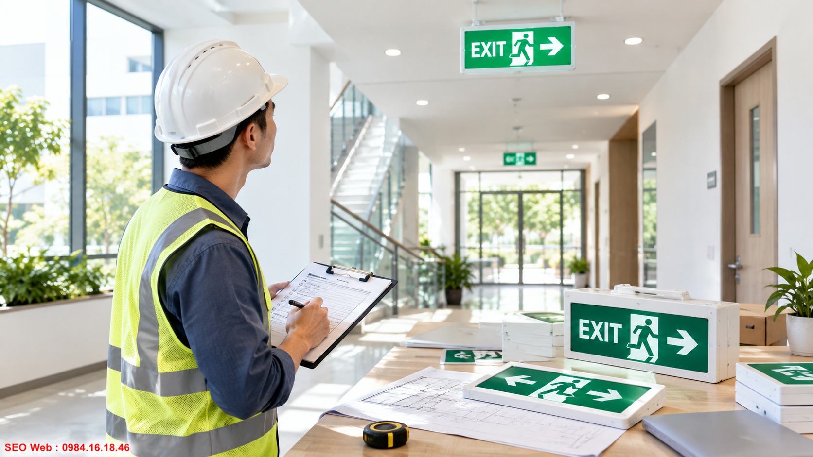 Tính toán số lượng đèn Exit dựa trên vị trí và quy mô công trình Khảo sát thực tế giúp tính số lượng đèn Exit phù hợp từng khu vực
