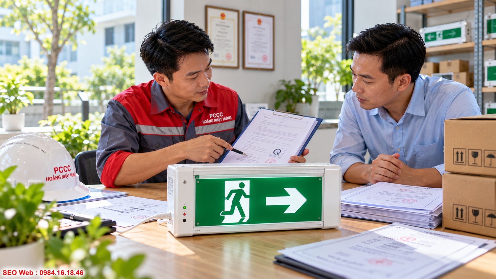 Đối chiếu chứng từ kỹ thuật để lựa chọn đèn Exit phù hợp công trình Hồ sơ rõ ràng giúp xác minh nguồn gốc và thông số sản phẩm