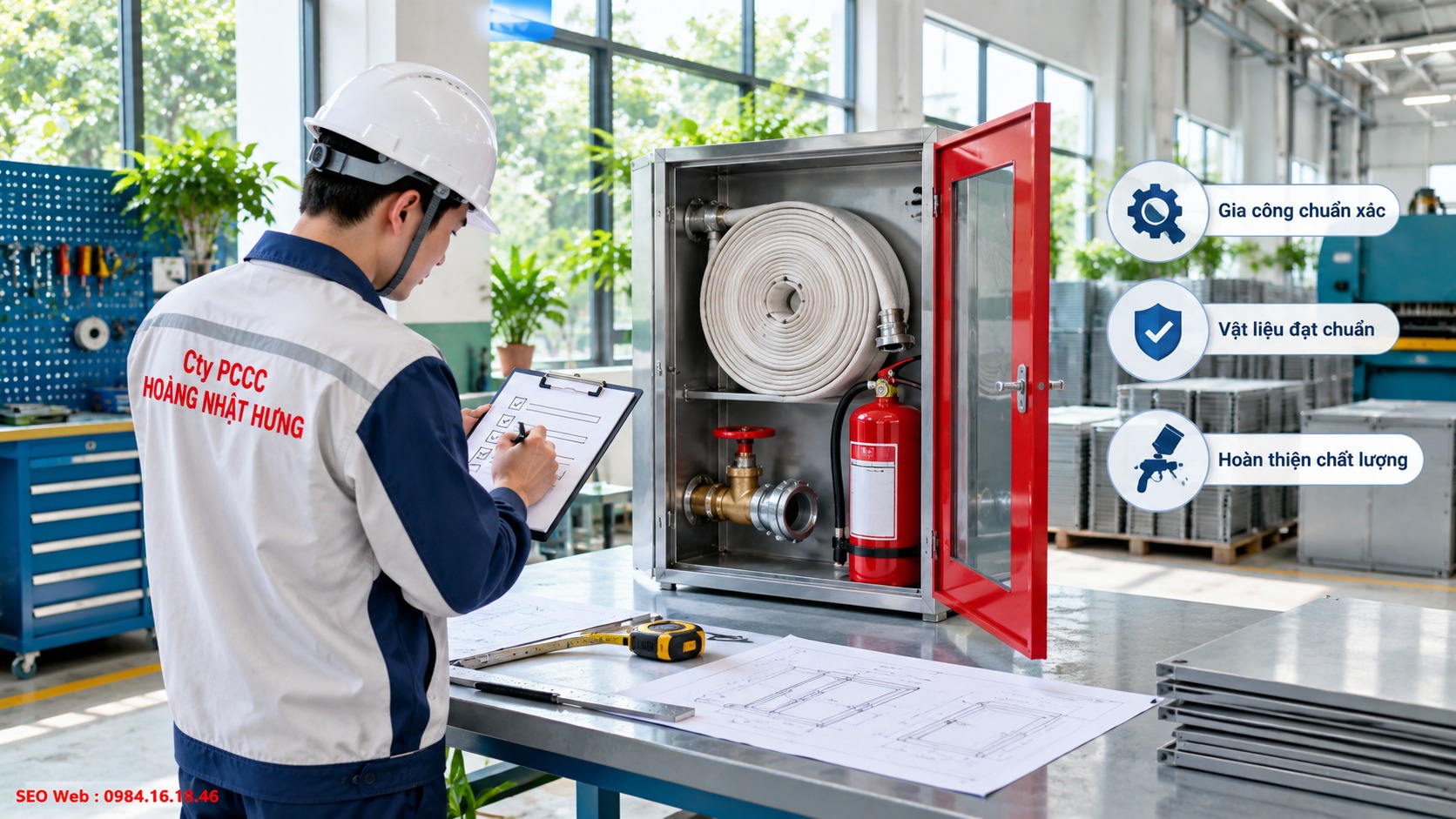 Kiểm tra yêu cầu gia công và hoàn thiện tủ chữa cháy trước sản xuất