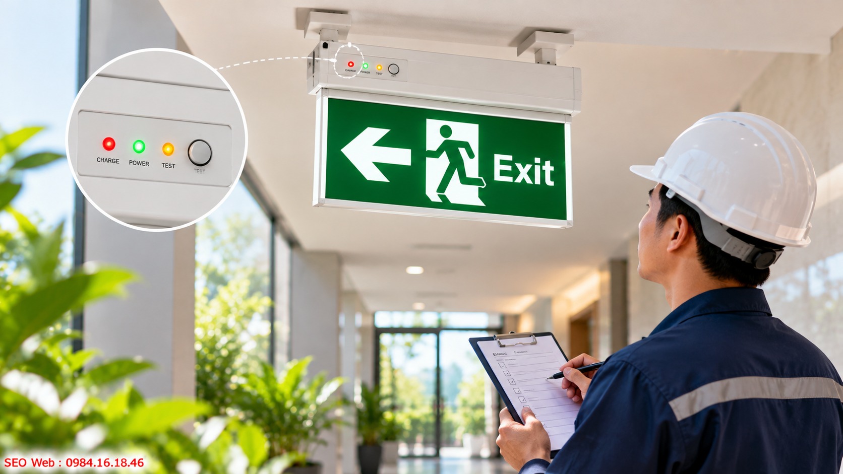 Theo dõi trạng thái giúp duy trì độ tin cậy của đèn Exit Chức năng kiểm tra hỗ trợ phát hiện sớm pin hoặc nguồn lỗi