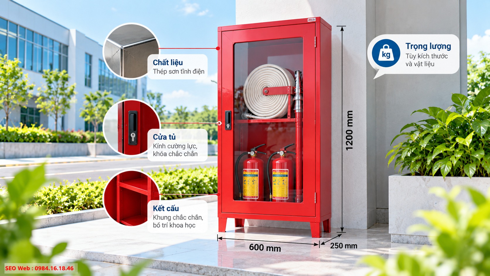 Thông số kết cấu và trọng lượng tủ chữa cháy cần xác định chính xác