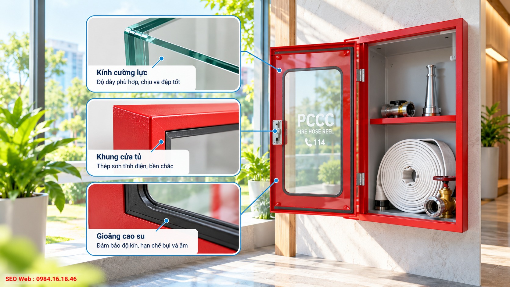 Thông số kính và khung cửa tủ chữa cháy cần đảm bảo chắc chắn