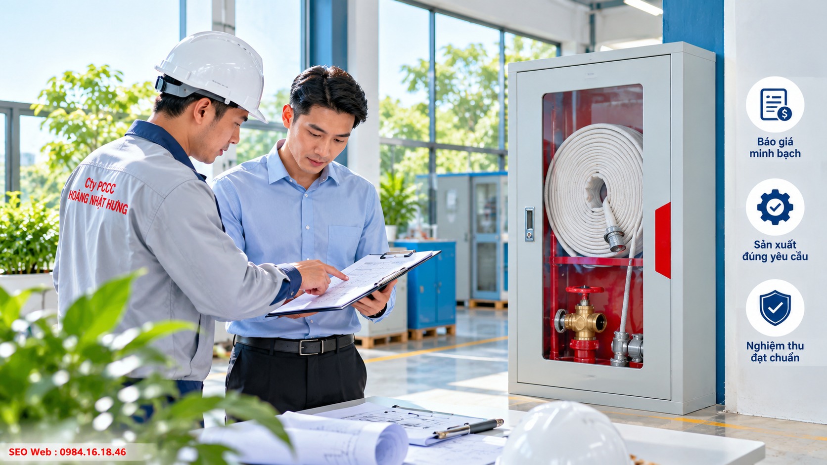 Xác nhận báo giá và nghiệm thu tủ chữa cháy theo thông số duyệt