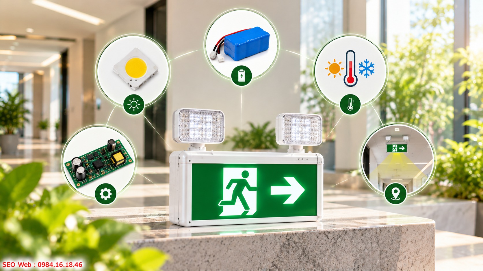 Các yếu tố làm thay đổi thời gian lưu điện của đèn Exit Dung lượng pin và công suất LED quyết định thời gian chiếu sáng